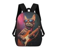 sinyumoney Sac À Dos Enfant 17 Pouces Imprimé En 3D, Motif Dessin Animé Rock Star Cat Guitarist -1, Idéal Pour Les Voyages, Les Livres Et L'école.