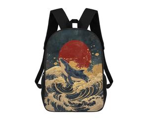sinyumoney Sac À Dos Enfant 17 Pouces Imprimé En 3D, Motif Dessin Animé Whale Riding Waves with Red Sun-1, Idéal Pour Les Voyages, Les Livres Et L'école.