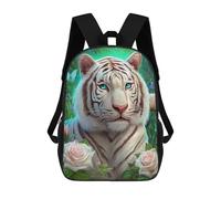 sinyumoney Sac À Dos Enfant 17 Pouces Imprimé En 3D, Motif Dessin Animé White Tiger with Blue Eyes in Garden, Idéal Pour Les Voyages, Les Livres Et L'école.