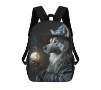 sinyumoney Sac À Dos Enfant 17 Pouces Imprimé En 3D, Motif Dessin Animé Wolf Wizard with Magic Orb, Idéal Pour Les Voyages, Les Livres Et L'école.