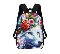 sinyumoney Sac À Dos Enfant Acrylic Majestic Blossoming Wolf Sac À Dos Scolaire 3D Sac À Dos Scolaire Pour Enfants Sacs D'école Sac À Dos Tendance Avec Poche Sacs À Livres 17inch