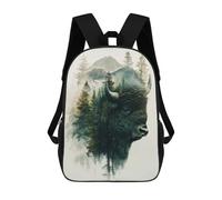 sinyumoney Sac À Dos Enfant Bison And Forest Double Exposure Sac À Dos Scolaire 3D Sac À Dos Scolaire Pour Enfants Sacs D'école Sac À Dos Tendance Avec Poche Sacs À Livres 17inch