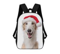 sinyumoney Sac À Dos Enfant Borzoi Dog with Santa Hat Portrait Sac À Dos Scolaire 3D Sac À Dos Scolaire Pour Enfants Sacs D'école Sac À Dos Tendance Avec Poche Sacs À Livres 17inch