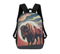 sinyumoney Sac À Dos Enfant, Cartable American Bison Illustration with Sunset Backdrop Sac À Dos Grande Capacité Pour Élèves, Garçons, Filles, Adultes Et Adolescents 17inch