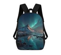 sinyumoney Sac À Dos Enfant, Cartable Aurora Borealis Over Snowy Mountains Sac À Dos Grande Capacité Pour Élèves, Garçons, Filles, Adultes Et Adolescents 17inch