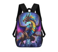 sinyumoney Sac À Dos Enfant, Cartable Colorful Dragon on Castle Ruins Sac À Dos Grande Capacité Pour Élèves, Garçons, Filles, Adultes Et Adolescents 17inch