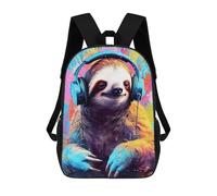 sinyumoney Sac À Dos Enfant, Cartable Colorful Sloth with Headphones Sac À Dos Grande Capacité Pour Élèves, Garçons, Filles, Adultes Et Adolescents 17inch