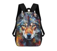 sinyumoney Sac À Dos Enfant, Cartable Colorful Wolf Portrait -10 Sac À Dos Grande Capacité Pour Élèves, Garçons, Filles, Adultes Et Adolescents 17inch