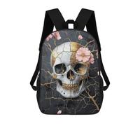 sinyumoney Sac À Dos Enfant, Cartable Gothic Skull with Flowers Art Print-1 Sac À Dos Grande Capacité Pour Élèves, Garçons, Filles, Adultes Et Adolescents 17inch