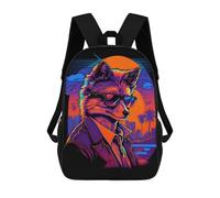 sinyumoney Sac À Dos Enfant, Cartable Neon Wolf in Sunglasses Sac À Dos Grande Capacité Pour Élèves, Garçons, Filles, Adultes Et Adolescents 17inch