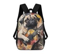 sinyumoney Sac À Dos Enfant, Cartable Pug Playing Guitar Painting-2 Sac À Dos Grande Capacité Pour Élèves, Garçons, Filles, Adultes Et Adolescents 17inch