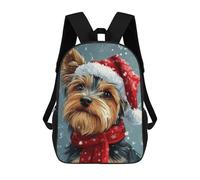 sinyumoney Sac À Dos Enfant, Cartable Yorkie Christmas Portrait Yorkshire Terrier in Santa Hat Sac À Dos Grande Capacité Pour Élèves, Garçons, Filles, Adultes Et Adolescents 17inch