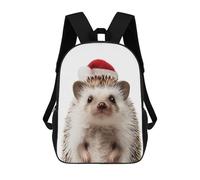 sinyumoney Sac À Dos Enfant Christmas Hedgehog with Santa Hat Sac À Dos Scolaire 3D Sac À Dos Scolaire Pour Enfants Sacs D'école Sac À Dos Tendance Avec Poche Sacs À Livres 17inch