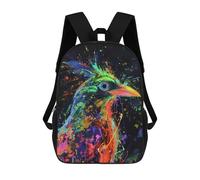 sinyumoney Sac À Dos Enfant Colorful Bird Painting on Black Background Sac À Dos Scolaire 3D Sac À Dos Scolaire Pour Enfants Sacs D'école Sac À Dos Tendance Avec Poche Sacs À Livres 17inch