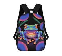 sinyumoney Sac À Dos Enfant Colorful Frog Illustration on Black Background Sac À Dos Scolaire 3D Sac À Dos Scolaire Pour Enfants Sacs D'école Sac À Dos Tendance Avec Poche Sacs À Livres 17inch