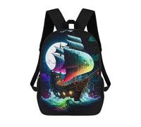 sinyumoney Sac À Dos Enfant Colorful Sailing Ship at Night -1 Sac À Dos Scolaire 3D Sac À Dos Scolaire Pour Enfants Sacs D'école Sac À Dos Tendance Avec Poche Sacs À Livres 17inch