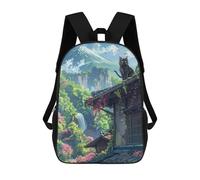 sinyumoney Sac À Dos Enfant Cute Black Cat at Roof Sac À Dos Scolaire 3D Sac À Dos Scolaire Pour Enfants Sacs D'école Sac À Dos Tendance Avec Poche Sacs À Livres 17inch