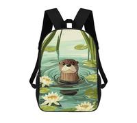 sinyumoney Sac À Dos Enfant Cute Otter in Water Lily Pond Sac À Dos Scolaire 3D Sac À Dos Scolaire Pour Enfants Sacs D'école Sac À Dos Tendance Avec Poche Sacs À Livres 17inch