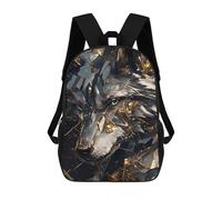 sinyumoney Sac À Dos Enfant Dessin Animé Abstract Wolf with Golden Accents 17 Pouces, Sac À Dos De Voyage Décontracté Imprimé En 3D, Grand Sac À Dos Pour Garçons Et Filles