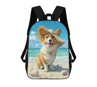 sinyumoney Sac À Dos Enfant Dessin Animé Beach Corgi with Hat-2 17 Pouces, Sac À Dos De Voyage Décontracté Imprimé En 3D, Grand Sac À Dos Pour Garçons Et Filles