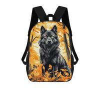 sinyumoney Sac À Dos Enfant Dessin Animé Black Wolf in Autumn Forest 17 Pouces, Sac À Dos De Voyage Décontracté Imprimé En 3D, Grand Sac À Dos Pour Garçons Et Filles