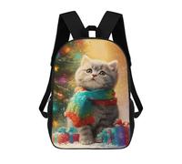 sinyumoney Sac À Dos Enfant Dessin Animé Christmas Kitten with Presents 17 Pouces, Sac À Dos De Voyage Décontracté Imprimé En 3D, Grand Sac À Dos Pour Garçons Et Filles
