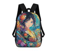 sinyumoney Sac À Dos Enfant Dessin Animé Colorful Floral Kimono Artwork 17 Pouces, Sac À Dos De Voyage Décontracté Imprimé En 3D, Grand Sac À Dos Pour Garçons Et Filles