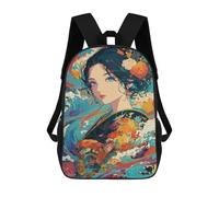 sinyumoney Sac À Dos Enfant Dessin Animé Colorful Floral Kimono Artwork 17 Pouces, Sac À Dos De Voyage Décontracté Imprimé En 3D, Grand Sac À Dos Pour Garçons Et Filles