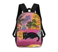 sinyumoney Sac À Dos Enfant Dessin Animé Colorful Living Room with Black Cat 17 Pouces, Sac À Dos De Voyage Décontracté Imprimé En 3D, Grand Sac À Dos Pour Garçons Et Filles