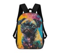 sinyumoney Sac À Dos Enfant Dessin Animé Colorful Pug Painting Artwork 17 Pouces, Sac À Dos De Voyage Décontracté Imprimé En 3D, Grand Sac À Dos Pour Garçons Et Filles