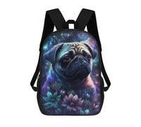 sinyumoney Sac À Dos Enfant Dessin Animé Cosmic Pug with Flowers-1 17 Pouces, Sac À Dos De Voyage Décontracté Imprimé En 3D, Grand Sac À Dos Pour Garçons Et Filles