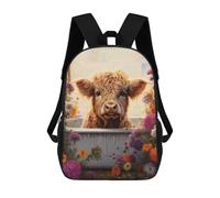 sinyumoney Sac À Dos Enfant Dessin Animé Cow in Bathtub with Flowers 17 Pouces, Sac À Dos De Voyage Décontracté Imprimé En 3D, Grand Sac À Dos Pour Garçons Et Filles