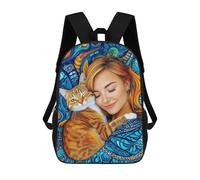 sinyumoney Sac À Dos Enfant Dessin Animé Cozy Cat Nap Time 17 Pouces, Sac À Dos De Voyage Décontracté Imprimé En 3D, Grand Sac À Dos Pour Garçons Et Filles