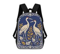 sinyumoney Sac À Dos Enfant Dessin Animé Elegant Cranes with Floral Border 17 Pouces, Sac À Dos De Voyage Décontracté Imprimé En 3D, Grand Sac À Dos Pour Garçons Et Filles