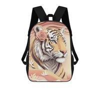 sinyumoney Sac À Dos Enfant Dessin Animé Elegant Tiger with Rose 17 Pouces, Sac À Dos De Voyage Décontracté Imprimé En 3D, Grand Sac À Dos Pour Garçons Et Filles