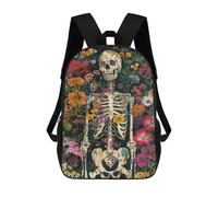 sinyumoney Sac À Dos Enfant Dessin Animé Floral Skeleton Art Print 17 Pouces, Sac À Dos De Voyage Décontracté Imprimé En 3D, Grand Sac À Dos Pour Garçons Et Filles