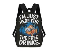 sinyumoney Sac À Dos Enfant Dessin Animé Free Drinks Fish Cartoon 17 Pouces, Sac À Dos De Voyage Décontracté Imprimé En 3D, Grand Sac À Dos Pour Garçons Et Filles