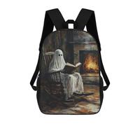 sinyumoney Sac À Dos Enfant Dessin Animé Ghost Reading by Fireplace 17 Pouces, Sac À Dos De Voyage Décontracté Imprimé En 3D, Grand Sac À Dos Pour Garçons Et Filles