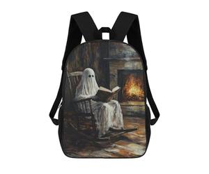 sinyumoney Sac À Dos Enfant Dessin Animé Ghost Reading by Fireplace 17 Pouces, Sac À Dos De Voyage Décontracté Imprimé En 3D, Grand Sac À Dos Pour Garçons Et Filles