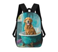 sinyumoney Sac À Dos Enfant Dessin Animé Golden Retriever in Bathtub 17 Pouces, Sac À Dos De Voyage Décontracté Imprimé En 3D, Grand Sac À Dos Pour Garçons Et Filles