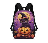 sinyumoney Sac À Dos Enfant Dessin Animé Halloween Black Cat with Jack-o'-Lantern-4 17 Pouces, Sac À Dos De Voyage Décontracté Imprimé En 3D, Grand Sac À Dos Pour Garçons Et Filles