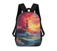 sinyumoney Sac À Dos Enfant Dessin Animé Lighthouse Ocean Sunset 17 Pouces, Sac À Dos De Voyage Décontracté Imprimé En 3D, Grand Sac À Dos Pour Garçons Et Filles