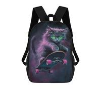 sinyumoney Sac À Dos Enfant Dessin Animé Neon Skateboarding Cat Art Print 17 Pouces, Sac À Dos De Voyage Décontracté Imprimé En 3D, Grand Sac À Dos Pour Garçons Et Filles