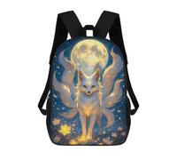 sinyumoney Sac À Dos Enfant Dessin Animé Nine-tailed Fox Under The Moon 17 Pouces, Sac À Dos De Voyage Décontracté Imprimé En 3D, Grand Sac À Dos Pour Garçons Et Filles