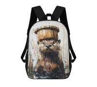 sinyumoney Sac À Dos Enfant Dessin Animé Otter with Bucket Hat-1 17 Pouces, Sac À Dos De Voyage Décontracté Imprimé En 3D, Grand Sac À Dos Pour Garçons Et Filles