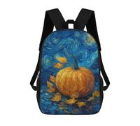 sinyumoney Sac À Dos Enfant Dessin Animé Pumpkin with Leaves on Blue Background 17 Pouces, Sac À Dos De Voyage Décontracté Imprimé En 3D, Grand Sac À Dos Pour Garçons Et Filles