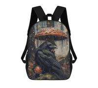 sinyumoney Sac À Dos Enfant Dessin Animé Rainy Forest Raven with Umbrella Mushroom 17 Pouces, Sac À Dos De Voyage Décontracté Imprimé En 3D, Grand Sac À Dos Pour Garçons Et Filles