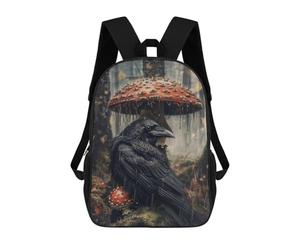 sinyumoney Sac À Dos Enfant Dessin Animé Rainy Forest Raven with Umbrella Mushroom 17 Pouces, Sac À Dos De Voyage Décontracté Imprimé En 3D, Grand Sac À Dos Pour Garçons Et Filles