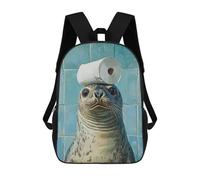sinyumoney Sac À Dos Enfant Dessin Animé Seal with Toilet Paper Roll on Head 17 Pouces, Sac À Dos De Voyage Décontracté Imprimé En 3D, Grand Sac À Dos Pour Garçons Et Filles