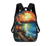 sinyumoney Sac À Dos Enfant Dessin Animé Tropical Sunset Hut Scene 17 Pouces, Sac À Dos De Voyage Décontracté Imprimé En 3D, Grand Sac À Dos Pour Garçons Et Filles